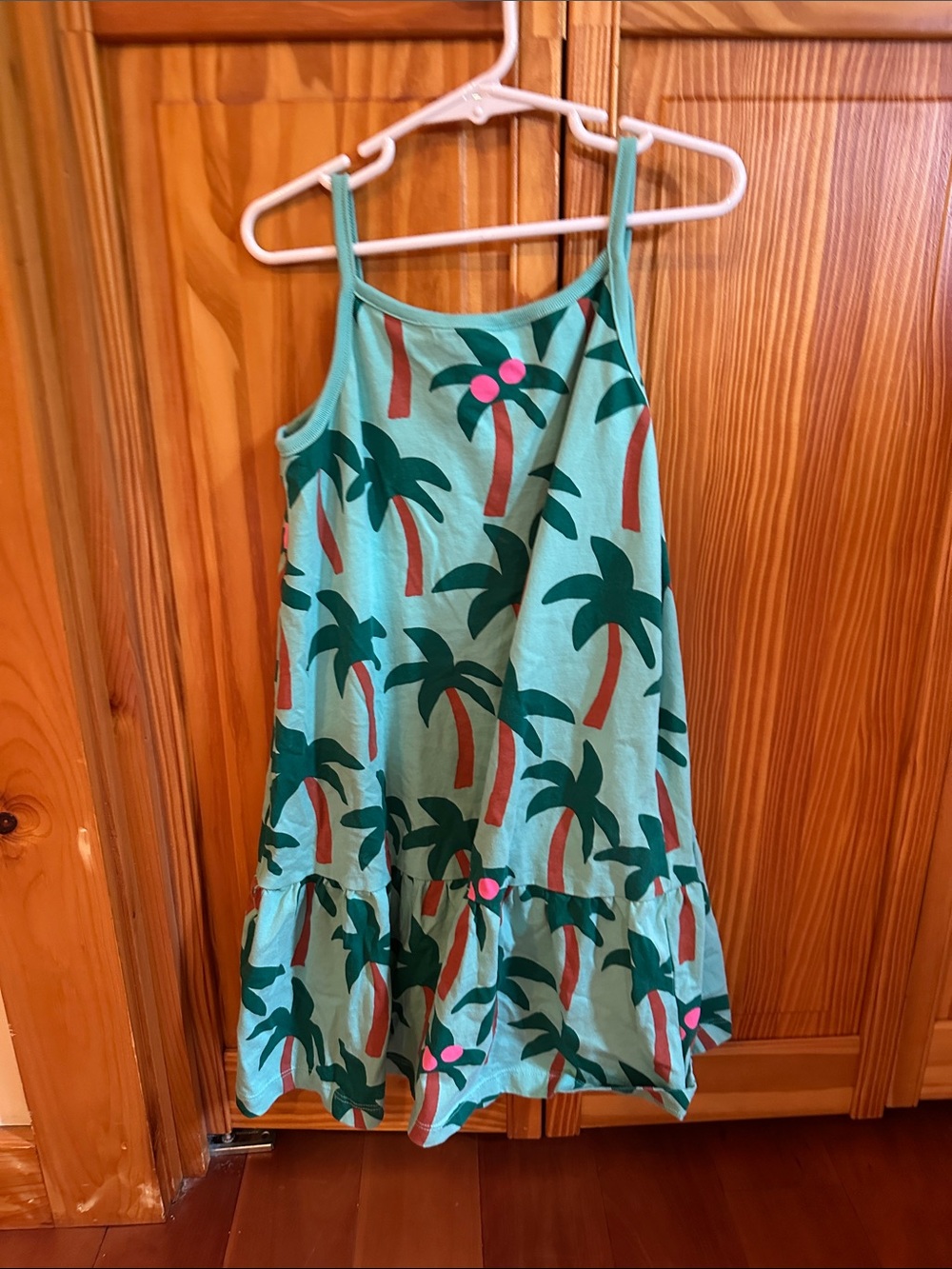 Hanna Andersson Teal Palm Tree Print Sundress with Pink Accents